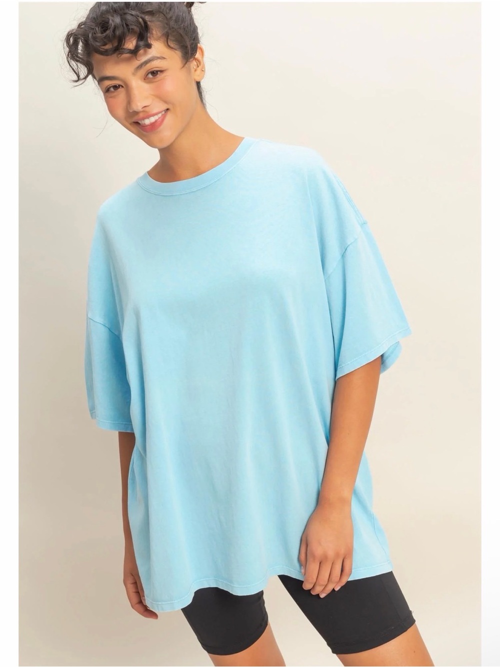 NEW Double Zero Cotton Oversized Sky Blue Mineral Wash Tee M/L